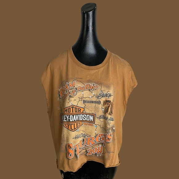 Harley-Davidson Tan and Black Graphic reworked t-shirt - Picture 6 of 12